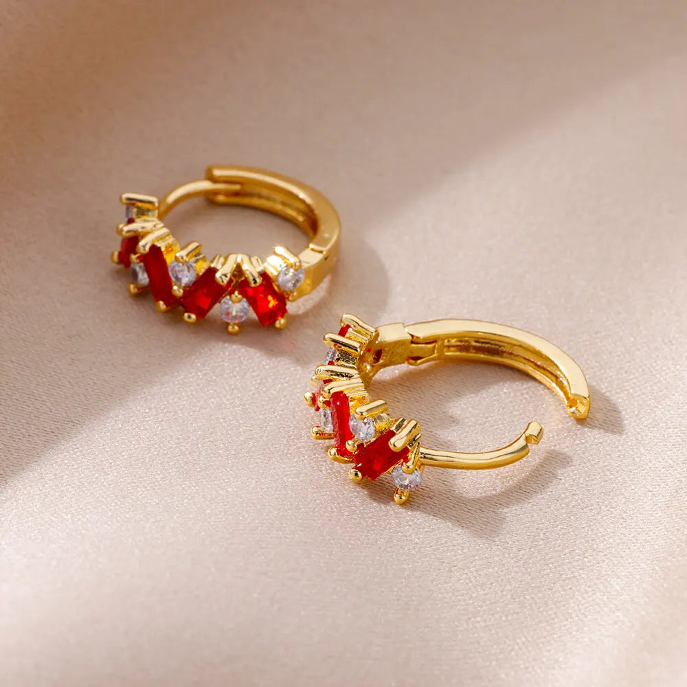 Blue Zircon Earring For Women Girls Stainless Steel Shiny Crystal Hoop Piercing Earring 2024 Trend Luxury Wedding Jewelry Gift