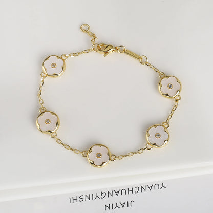 Trendy Creative Adjustable Round Five Leaf Flower Gold-Plated Bracelet Luxury for Women Daily Party Jewelry Accessories Clover