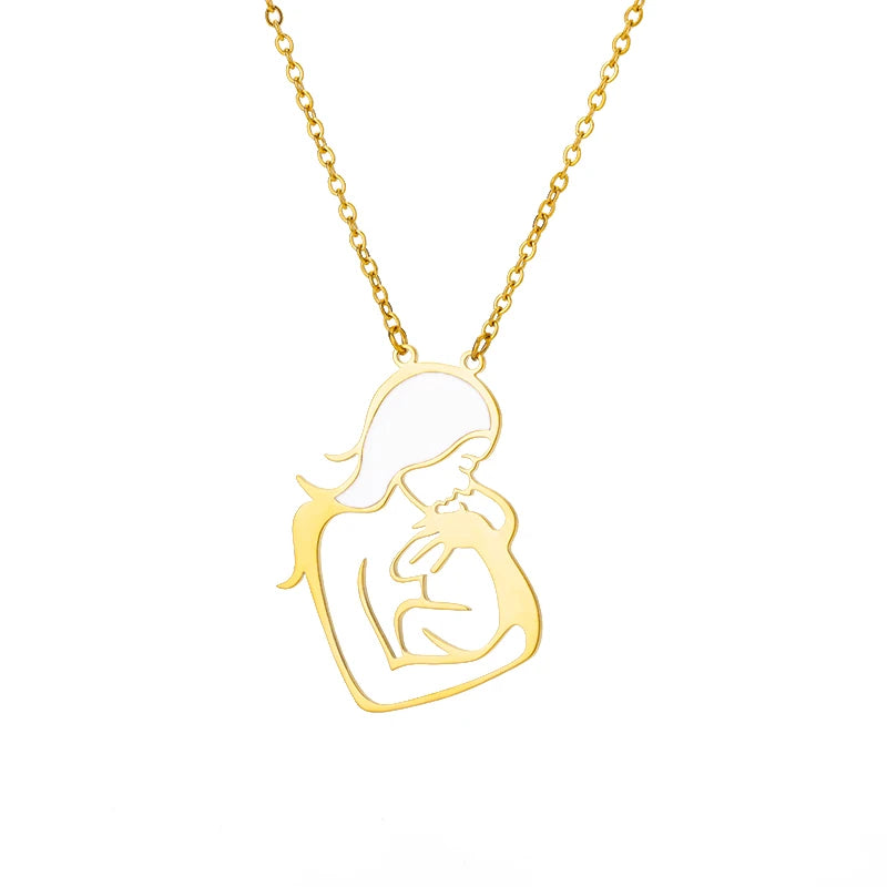 Mom 's Baby Stainless Steel Gold Color Chain Necklace For Women Double Love Heart Necklace Mother's Day Christmas Gift Jewelry