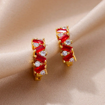 Blue Zircon Earring For Women Girls Stainless Steel Shiny Crystal Hoop Piercing Earring 2024 Trend Luxury Wedding Jewelry Gift