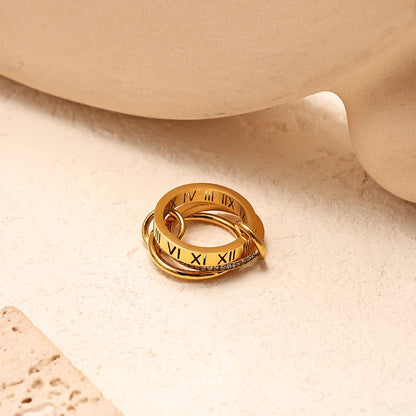 JOVO LOVE Three Layers Roman Numerals Stacking Ring for Women  Stainless Steel Our Fingers Chain Shape Variable Crystal Rings