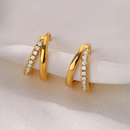 Zircon Crystal Round Earrings for Women Stainless Steel Gold Color Piercing Ear Stud 2024 New Wedding Party Jewelry Famale Gift
