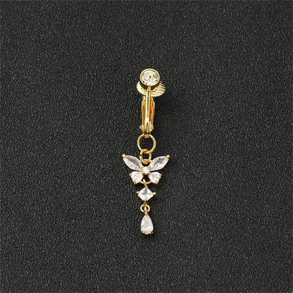 1Pc Trendy Zircon Butterfly Shape Clip On Belly Button Ring,Belly Fake Piercing Navel Body Jewelry Suitable Daily Vacation Wear