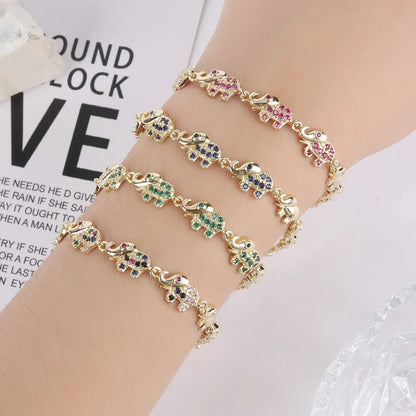 6 Colors New Trendy Gold plated Zirconia Elephant Bracelet Fashion Animal Bangle Punk Style For Woman Jewelry Gift Daily Wear