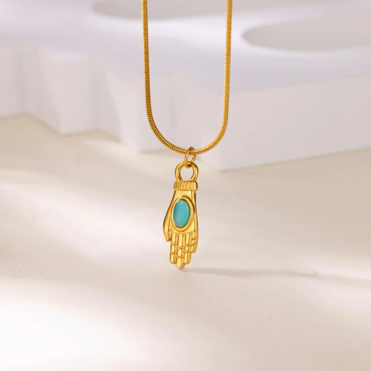 Free Shipping Opal Hand Pendant Necklaces For Women Stainless Steel Chain Collar Necklace 2025 New Summer Beach Jewelry