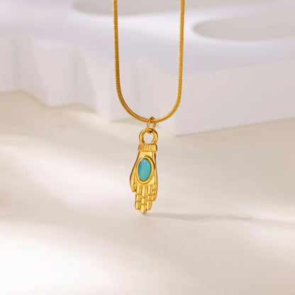 Free Shipping Opal Hand Pendant Necklaces For Women Stainless Steel Chain Collar Necklace 2025 New Summer Beach Jewelry