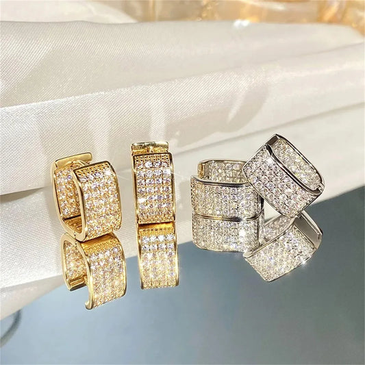 2pcs Fashion Paved CZ Huggie Hoop Earrings for Women,Metal Simple Versatile Girls Earrings Jewelry Suitable for Banquet Wear