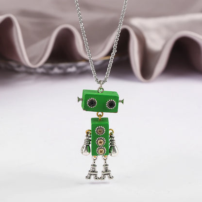 New Creative Wood Robot Pendant Necklace Personality Cartoon Sweater Chain Fashion For Men Women Party Jewelry Gift Wholesale
