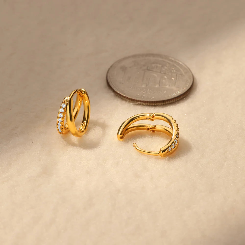 Zircon Crystal Round Earrings for Women Stainless Steel Gold Color Piercing Ear Stud 2024 New Wedding Party Jewelry Famale Gift