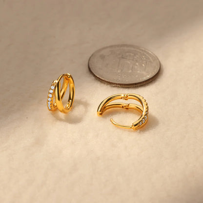 Zircon Crystal Round Earrings for Women Stainless Steel Gold Color Piercing Ear Stud 2024 New Wedding Party Jewelry Famale Gift