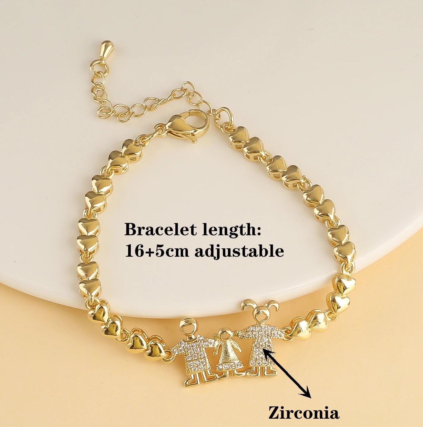 New Arrival Shiny Zirconia Family Theme Mom Dad & Kids Charm Bracelet Romantic Heart Shape Bracelet Party Birthday Jewelry Gift