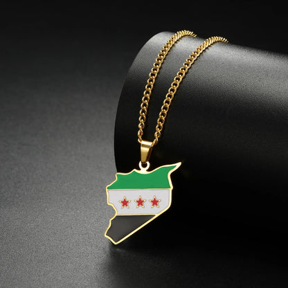 LIKGREAT Trendy Syria Map Flag Pendant Necklaces Stainless Steel Syrians Map Hiphop Jewelry Gift for Women Men
