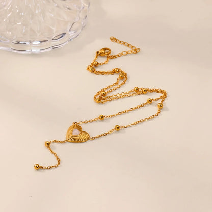 Free Shipping Vintage Opal Heart Pendant Necklaces For Women Stainless Steel Chain Collar Necklace 2025 New Summer Beach Jewelry