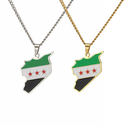 LIKGREAT Trendy Syria Map Flag Pendant Necklaces Stainless Steel Syrians Map Hiphop Jewelry Gift for Women Men