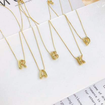Golden Color Stainless Steel Initial Necklace for Women Girls Chunky Bubble Letter Pendant Necklaces Trendy Collar Jewelry Gift