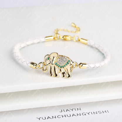 High Quality Zirconia Puppy Snake Elephant Cat Leopard Animal Theme Leather Rope Braided Bracelet for Man Woman Party Jewelry