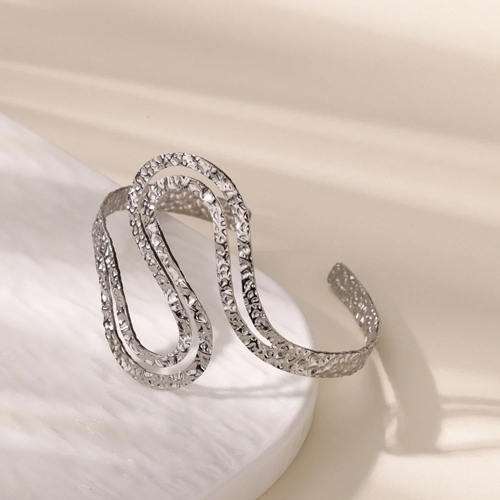 Free Shipping Irregular S Shape Curved Snake Bracelet Bangle for Women Stainless Steel Open Adjustable Bracelet Fashion Jewelry