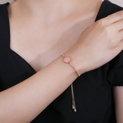 INS Hot Selling Lucky simple Five Leaves Flower Bracelet Shiny Zircon Adjustable Bracelet Classic for Women Party Jewelry Gift