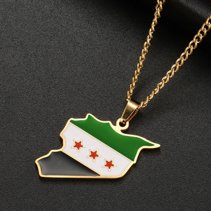 LIKGREAT Trendy Syria Map Flag Pendant Necklaces Stainless Steel Syrians Map Hiphop Jewelry Gift for Women Men