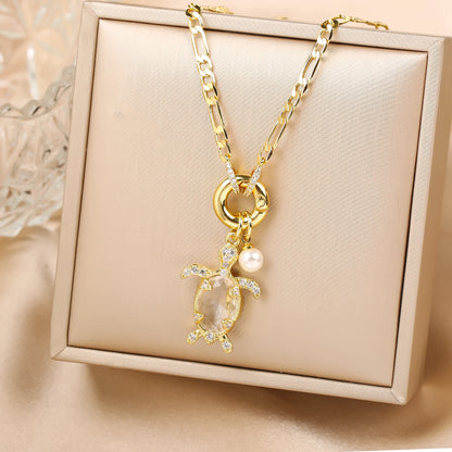 Hot Sale Cute Crystal Sea Turtle Animal Pendant Necklace High Quality Women Girls Casual Party Clavicle Chain Jewelry Gift