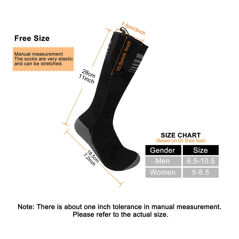 1 Pair Heated Socks Motorcycle Electric Heating Socks Rechargeable Battery Winter Thermal Thick Stockings Men Women Foot Warmer