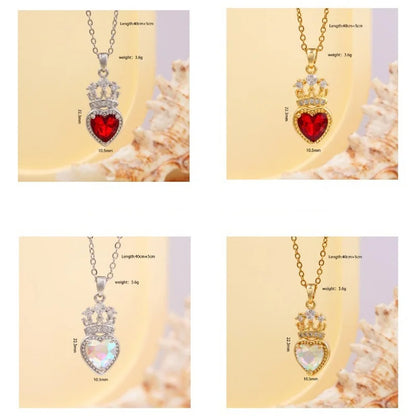 High Grade Crown Heart Zircon Pendant Necklace Stainless Steel Chains Geometric Choker Jewelry Party Gifts For Women Girls