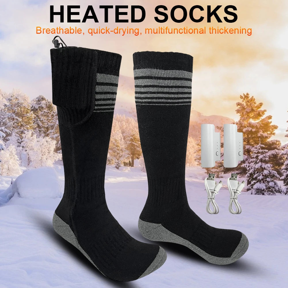 1 Pair Heated Socks Motorcycle Electric Heating Socks Rechargeable Battery Winter Thermal Thick Stockings Men Women Foot Warmer