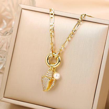 New Creative Shiny Zirconia Conch Flower Wings Theme Pendant Necklace New Fashion Woman Female Vacation Jewelry Accessories