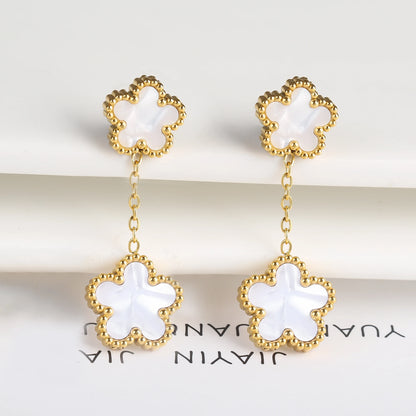 7 Color Bracelet Earrings Stainless Steel Five Leaf Flower Jewelry Set High Quality Woman Classic Daily Party Jewelry Clover New