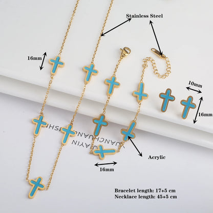 3PCS Hot Sale Stainless Steel Cross Bracelet Jewelry Set Necklace Earrings Charming for Women Luxury Daily Party Jewelry Gift