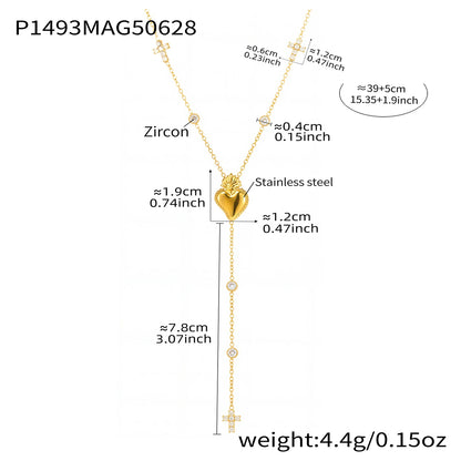 Elegant Stainless Steel Women Necklace Long Cross Pendant Round Zircon Chain Waterproof Luxury Charm Jewelry