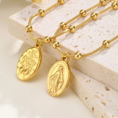 Holy Virgin Rosary Necklace for Women,Stainless Steel Bead Snake Chain Necklaces,Classic Religion Jewelry Gift