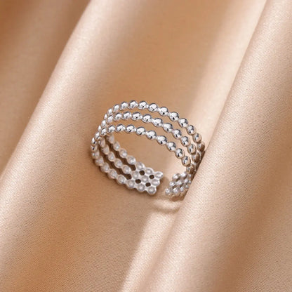 Cute Multilayered Beads Chain Ring For Women Stainless Steel Gold Color Minimalist Finger Ring 2024 Trend Wedding Jewelry Gift