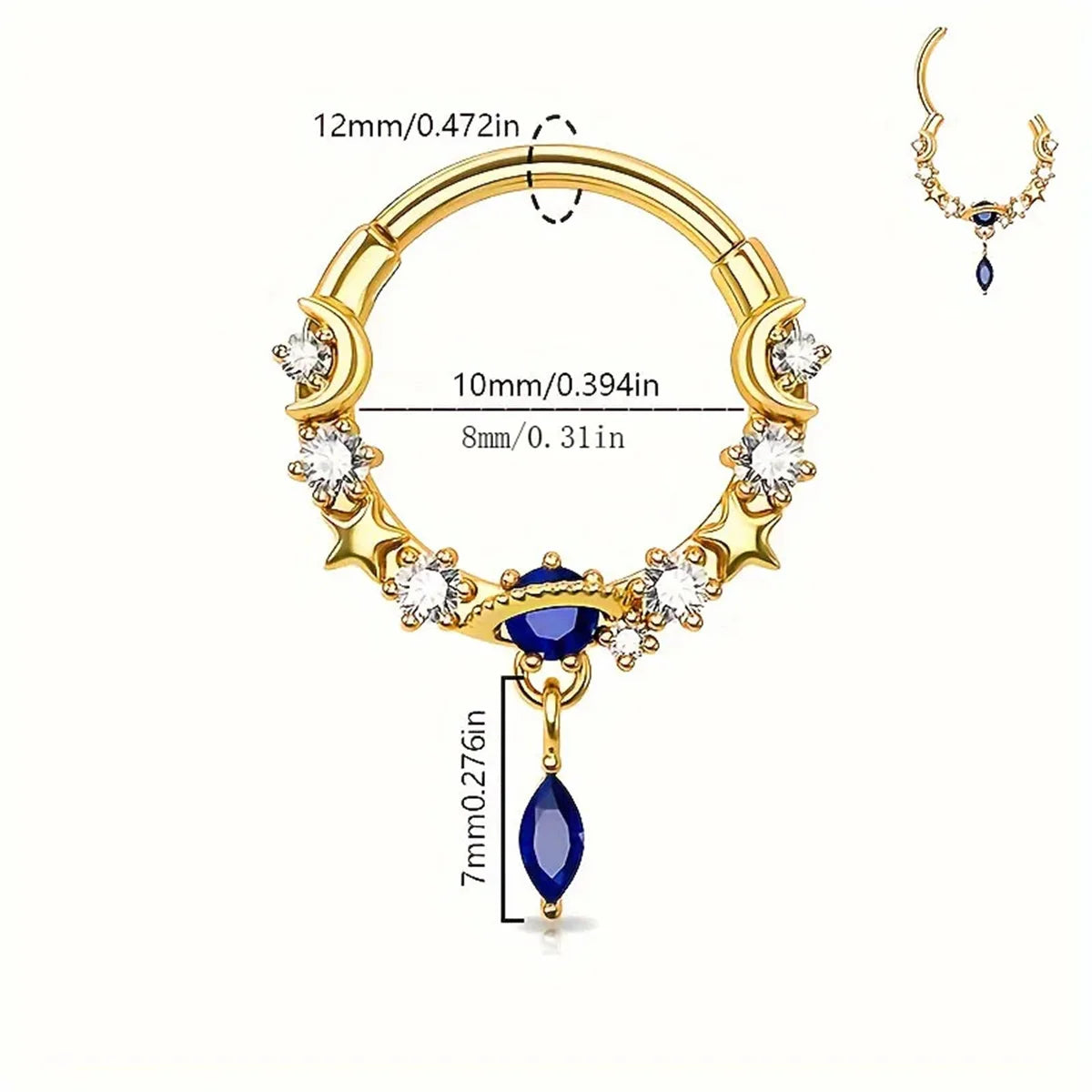 1/2Pcs 16G Inlaid Shiny Moon Star Zircon Dangle Hoop Nose Ring For Women Men Girl,Daith Tragus Cartilalge Piercing Jewelry