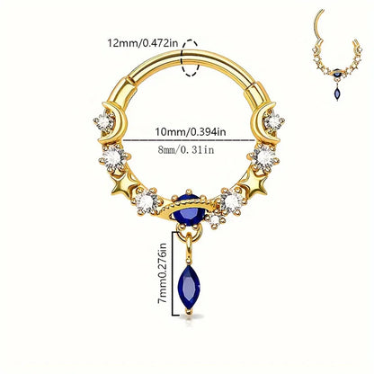 1/2Pcs 16G Inlaid Shiny Moon Star Zircon Dangle Hoop Nose Ring For Women Men Girl,Daith Tragus Cartilalge Piercing Jewelry