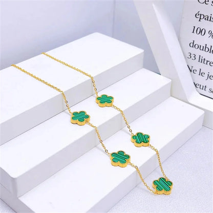 2/4Pcs 18K Gold Plated Five Leaf Flower Earring Necklace Bracelet Set for Women, Elegant Fashion Design Bracelet Jewelry Gifts