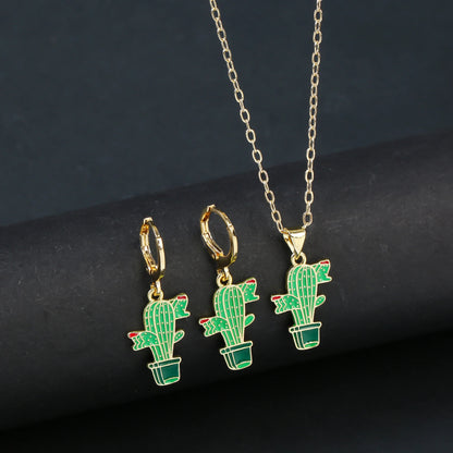Fashion Venezuela Flag Cross Jewelry Set Classic Cactus Flower Earrings Necklace Charming for Woman Daily Party Jewelry Gift