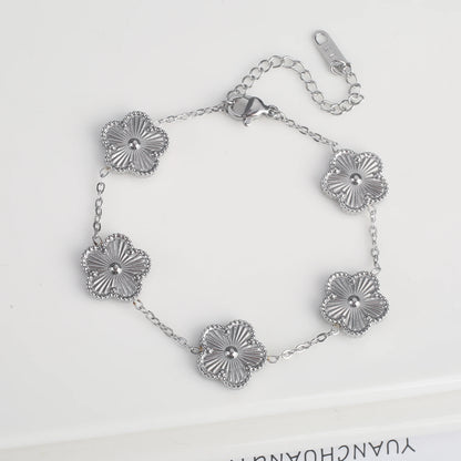 White Black Red Green Shell Five Leaf Flower Stainless Steel Ladies Bracelet Simple for Woman Party Birthday Jewelry Gift Clover