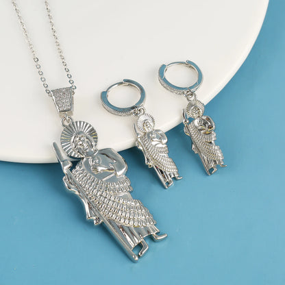 18K Gold Plated Religious Figures St. Jude Necklace Earrings Jewelry Set Simple for Woman Christian Catholic Jewelry Daily Wear