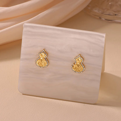 Free Shipping Vintage Zircon Gourd Earrings For Women Stainless Steel Piercing Earring 2025 New Fashion Wedding Jewelry