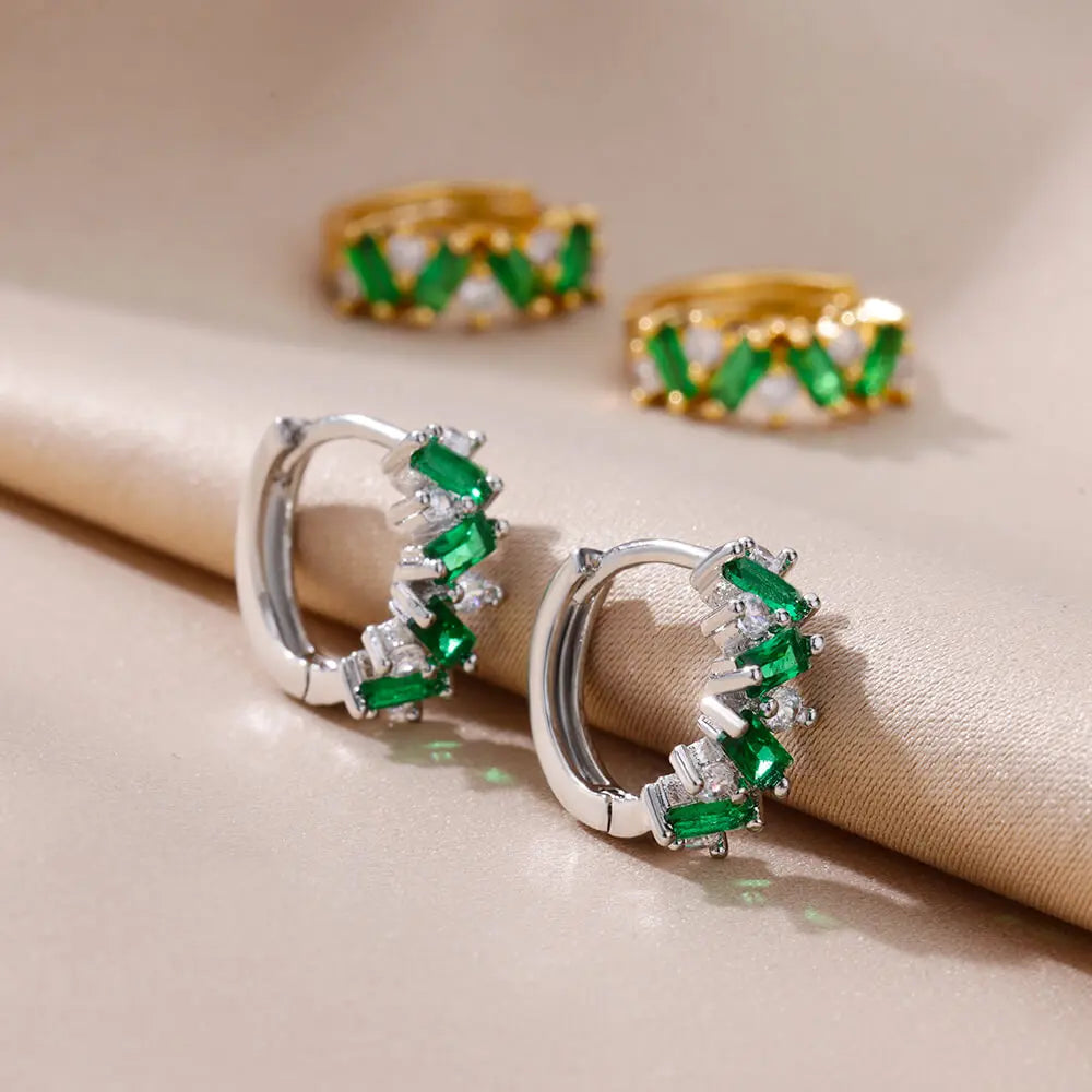 Blue Zircon Earring For Women Girls Stainless Steel Shiny Crystal Hoop Piercing Earring 2024 Trend Luxury Wedding Jewelry Gift