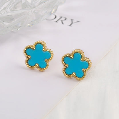 6 Colors Simple Botanical Five Leaf Flower Stainless Steel Stud Earring Classic for Woman Party Jewelry Accessories Clover