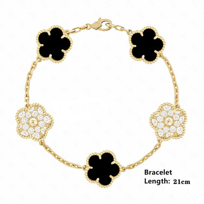 Simple 15mm Natural Shell Stone Five-Leaf Flower Set Bracelet Necklace Classic Flower Woman Jewelry Sets For Party Daily Wear