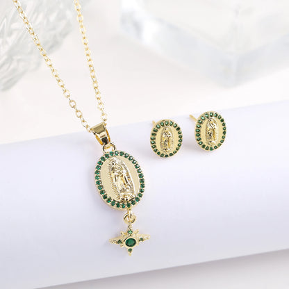 New Trendy Creative Oval St. Jude Zirconia Jewelry Set Necklace Earrings Classic for Religious Jewelry Accessories For Men Women