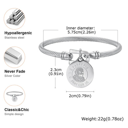 Prjewel Unique Stainless Steel Bracelets For Women Padre Pio Catholic Saint Round Accessory Bangles Religious Jewelry Set Gifts