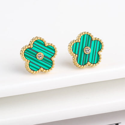 Trending Shell Flower Stainless Steel  Five Leaf Flower Stud Earrings for Women Clover Ear Piercing Fashion Jewelry Party Gifts