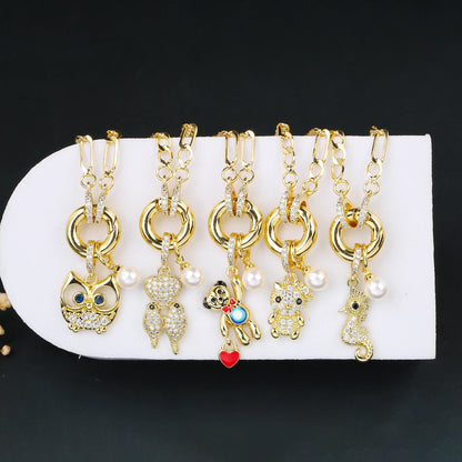 7 Style Shiny Cubic Zirconia Animal Bird Cat Pendant Necklace Personalized for Woman Party 3:1 Chain Jewelry Choker Daily Wear