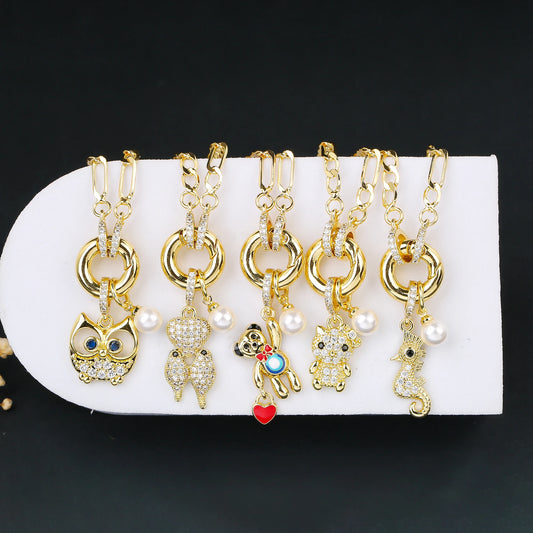 7 Style Shiny Cubic Zirconia Animal Bird Cat Pendant Necklace Personalized for Woman Party 3:1 Chain Jewelry Choker Daily Wear