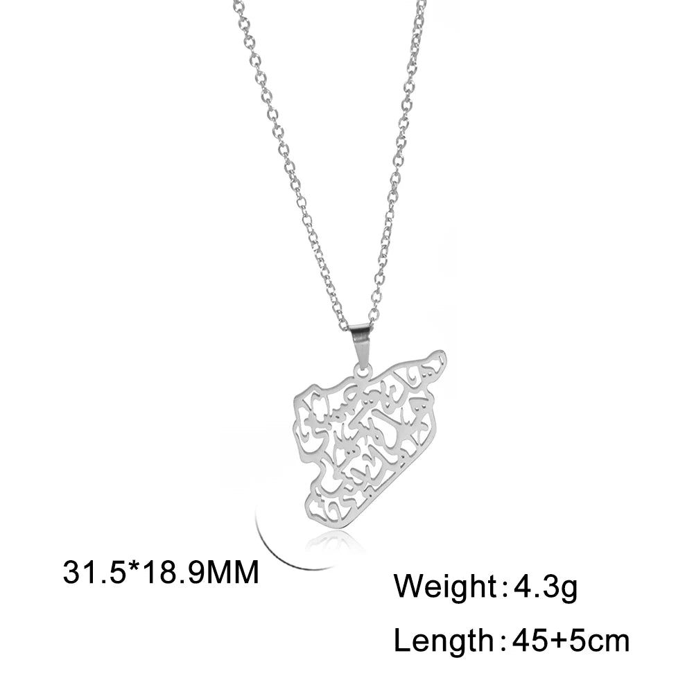 LIKGREAT Trendy Syria Map Flag Pendant Necklaces Stainless Steel Syrians Map Hiphop Jewelry Gift for Women Men