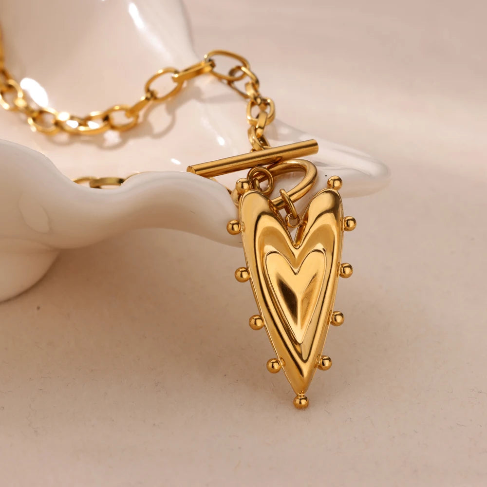 Geometric Heart Necklaces For Women Stainless Steel Gold Color Snake Chain Heart Necklace Aesthetic New Wedding Jewelry Gift